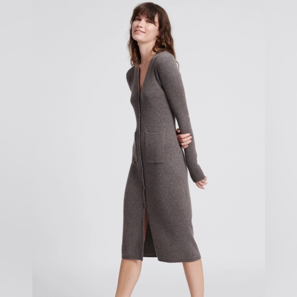 NAADAM 100% Cashmere Long Sleeve Brown Knit Dress
